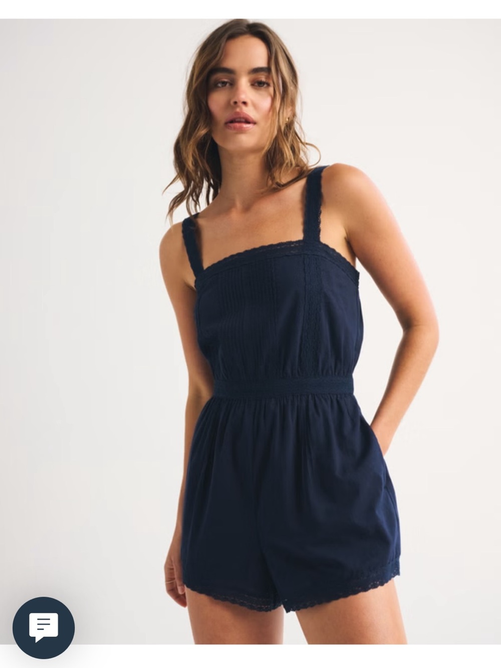 NWT Abercrombie Navy Romper with Lace Trim